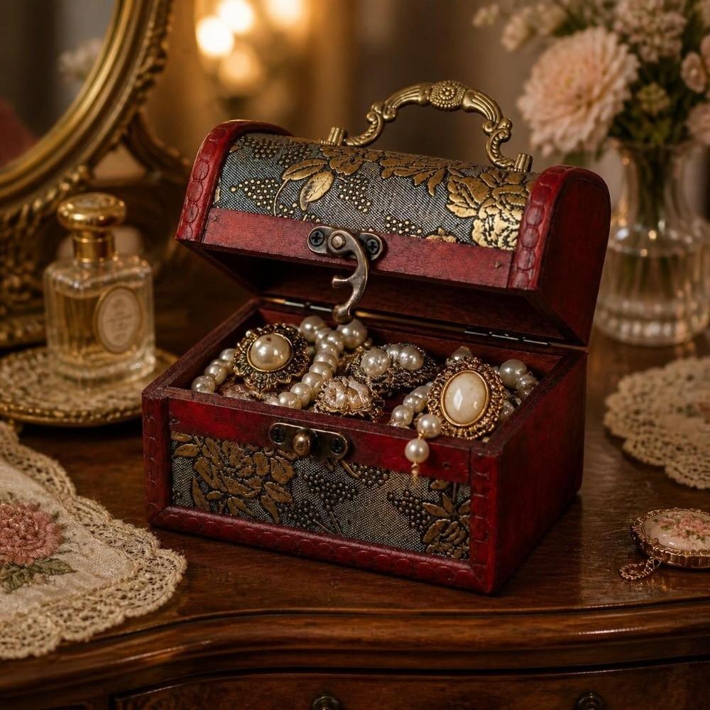 Small Size Wooden Jewelry Box Classical Keepsake Case Retro Trinket Chest Cosmetics Sorting