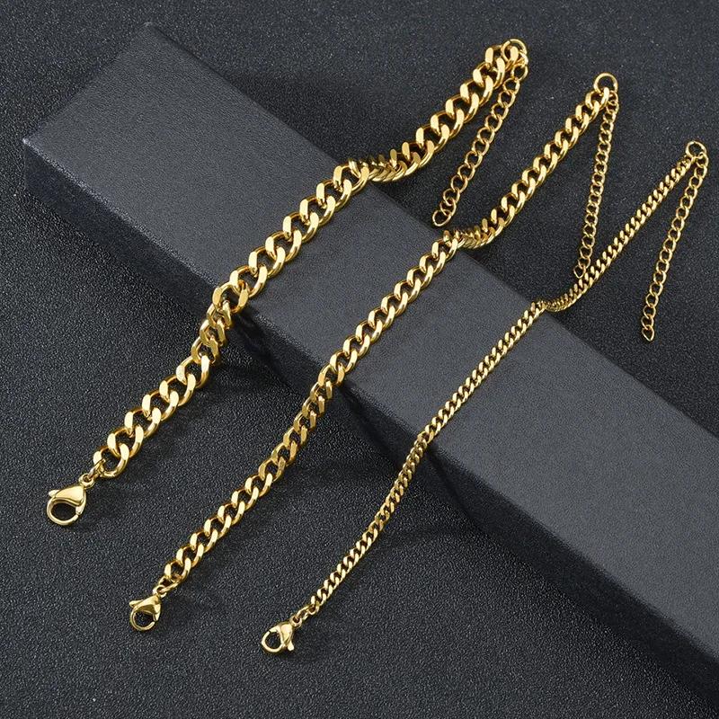 3.5-7MM Braccialetti a Catena in Acciaio Inossidabile per Uomo Donna Punk Maglia Cubana Maglia a Maglia Grossa Bangle Moda Festa Gioielli Che Non Sbiadiscono Mai