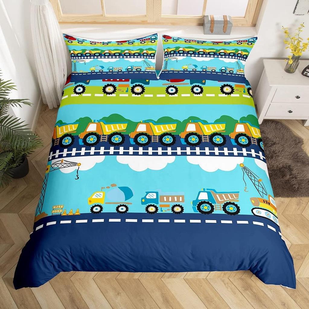 Comforter Cartoon Truck Twin City Landscape Bedding Set Hand Drawn Cartoon Vehicles City Map Railway Train Comforter