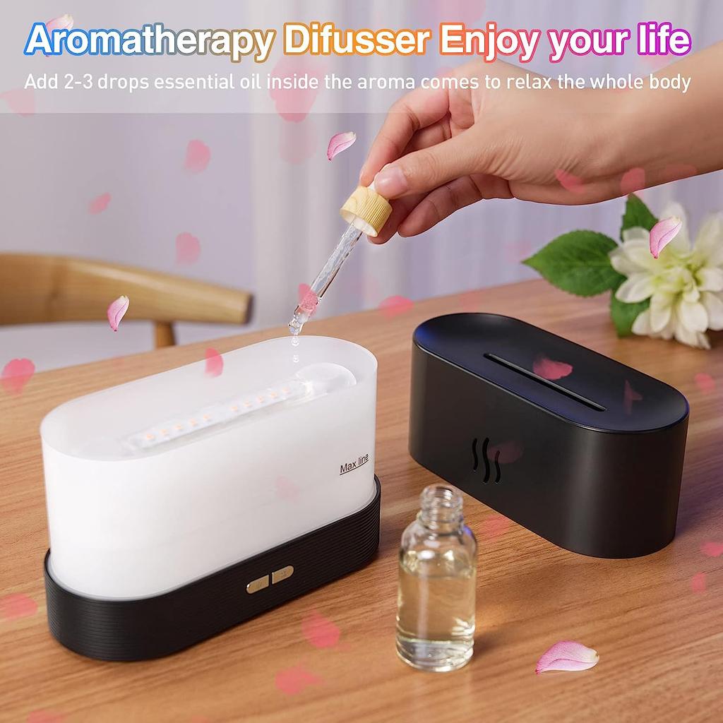 Aroma Diffuser Air Humidifier Ultrasonic Cold Mist Atomizer Led Essential Oil Simulation Seven Color Flame Lamp Diffuser Bedroom