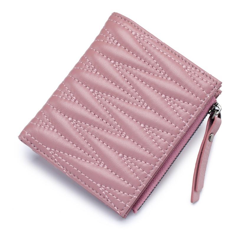 Leather Embroidery Folding Women's Wallet Sheepskin Short Wallet Large Capacity Fashion Japanese and Korean Wallet Storage Bag
