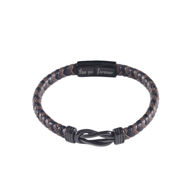 Bracciale da Uomo in Pelle Intrecciata a Mano con Design Inciso e Motivo Contorto, Semplice ed Elegante.