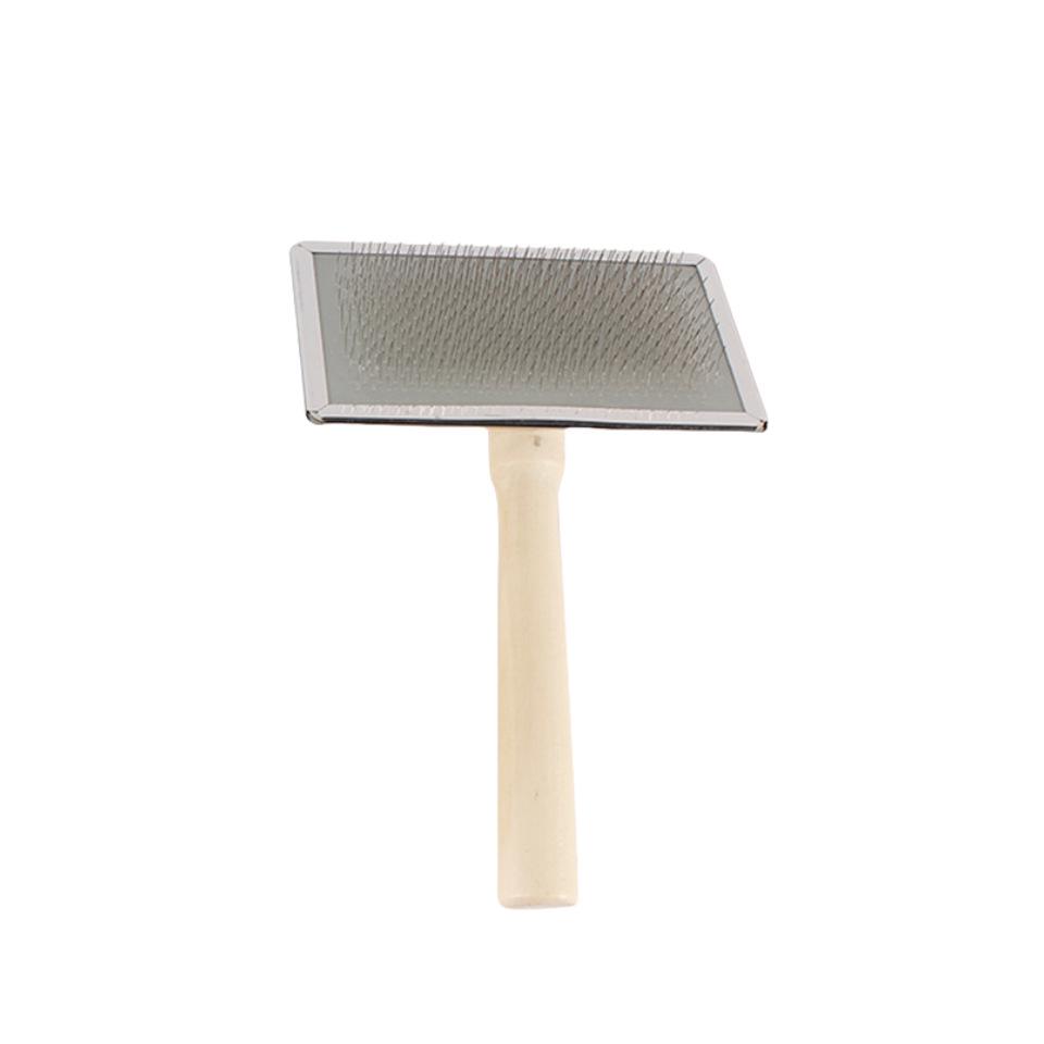 Pet Pin Brush with Wooden Handle - Stainless Steel Dog & Cat Comb for Detangling and Removing Loose Hair
