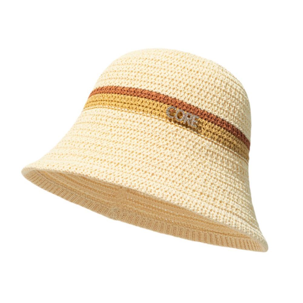 Flat Brim Hollow Straw Cap Breathable Sun Hat Simple Wide Brim Bucket Hat  Beach Vacation