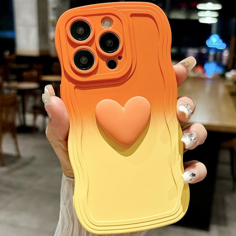 3D Niedlich Liebe Herz Farbverlauf Lockige Welle Handyhülle Für iPhone 15 Pro Max 14 13 12 11 XS X XR 7 8 6 S Plus SE Weiche Hülle