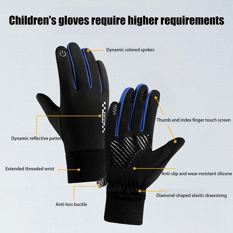 Winter Cycling Gloves For Boys And Girls Warm Fleece Touchscreen Waterproof Keep Warm Gloves For Riding Mittens Hand Warmer