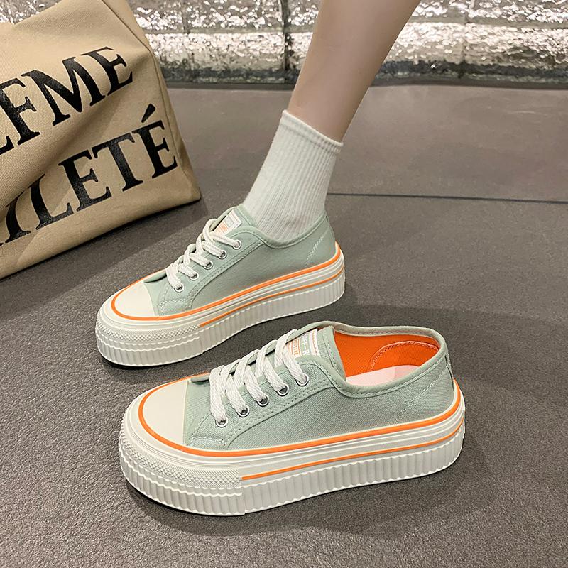 New Women'S Black Platform Canvas Sneakers Lace-Up Comfortable Shoes Fashion Outdoor Multi-Functional Sports Canvas Shoes