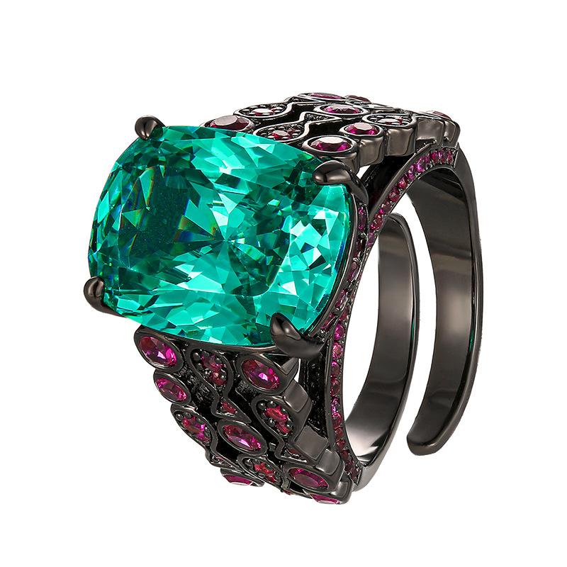 Jewelry Copper Bottom Gold-Plated Simulation Blue Spinel Black Gold Premium Ring Female 12 * 16