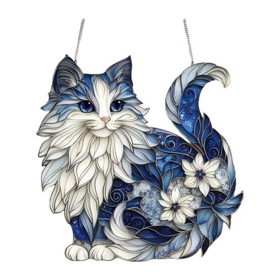 Sun Catcher Blue White Cat Decorative Light Hanging Decoration Cat