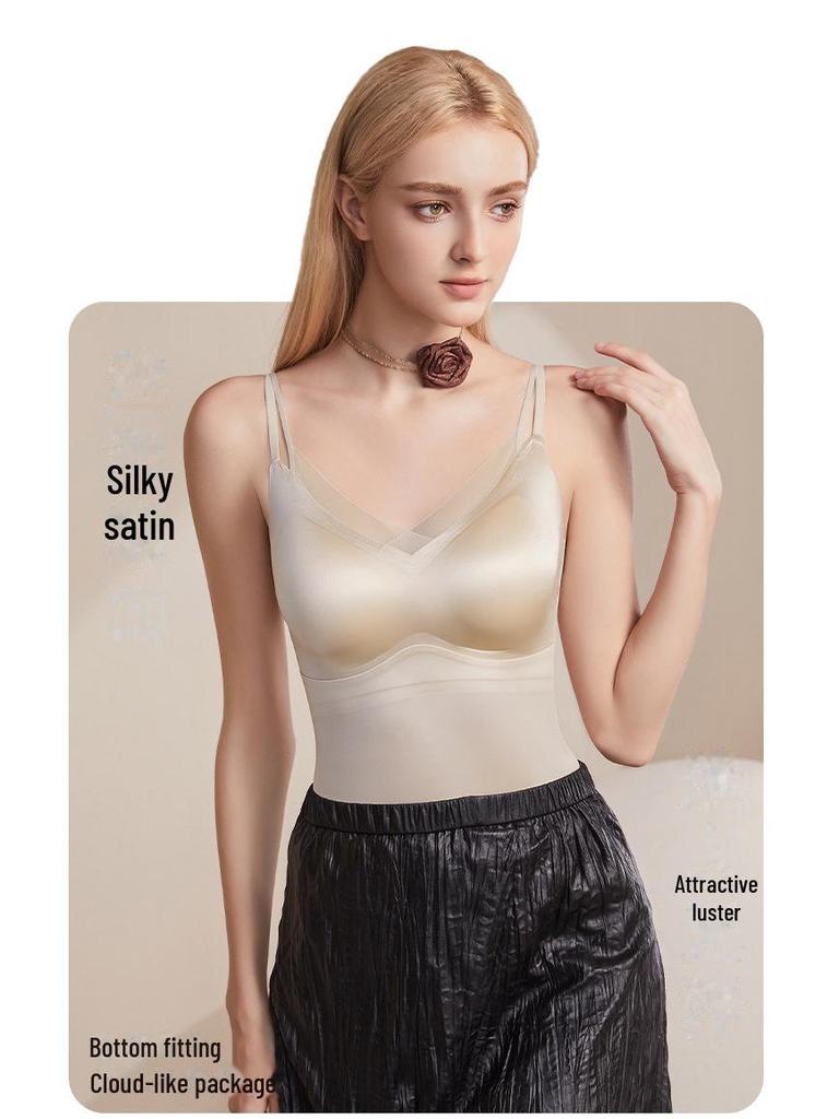 Damen Nahtloses Nude Camisole aus Maulbeerseide – Bequem, Hautfreundlich, Lang, Atmungsaktiv, Einfaches Westchen