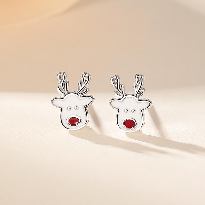 Exquisite S925 Silver Christmas Earrings: Cute Reindeer, Christmas Tree, and Santa Claus Designs