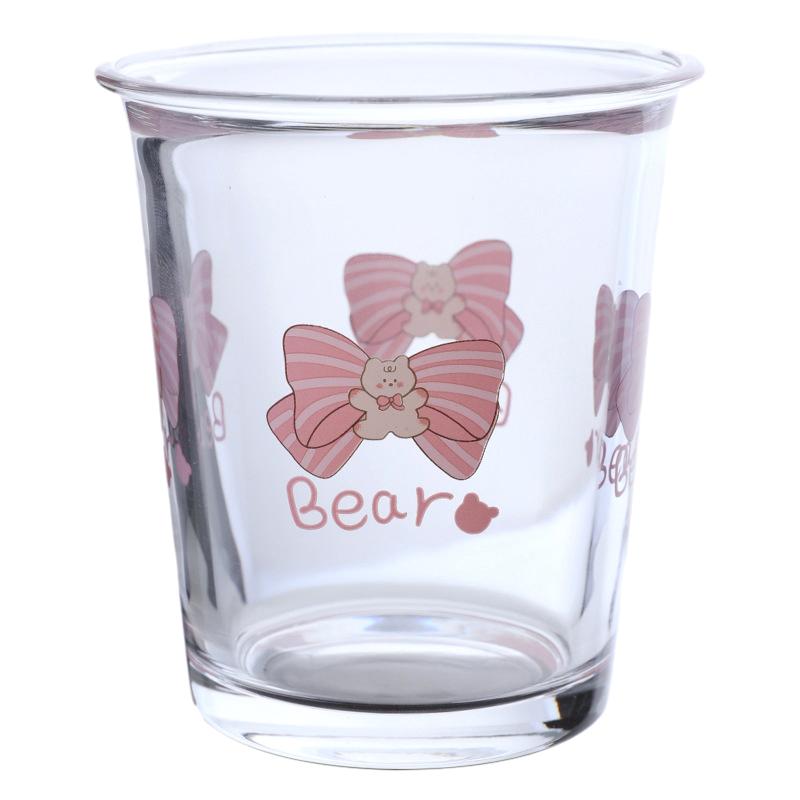 Bow Glass Cute Water Cup Cartoon Bow Glass Cup Striped Cute Doodle Coffee Mug Household Fruit Tea Lemonade Girls Gift