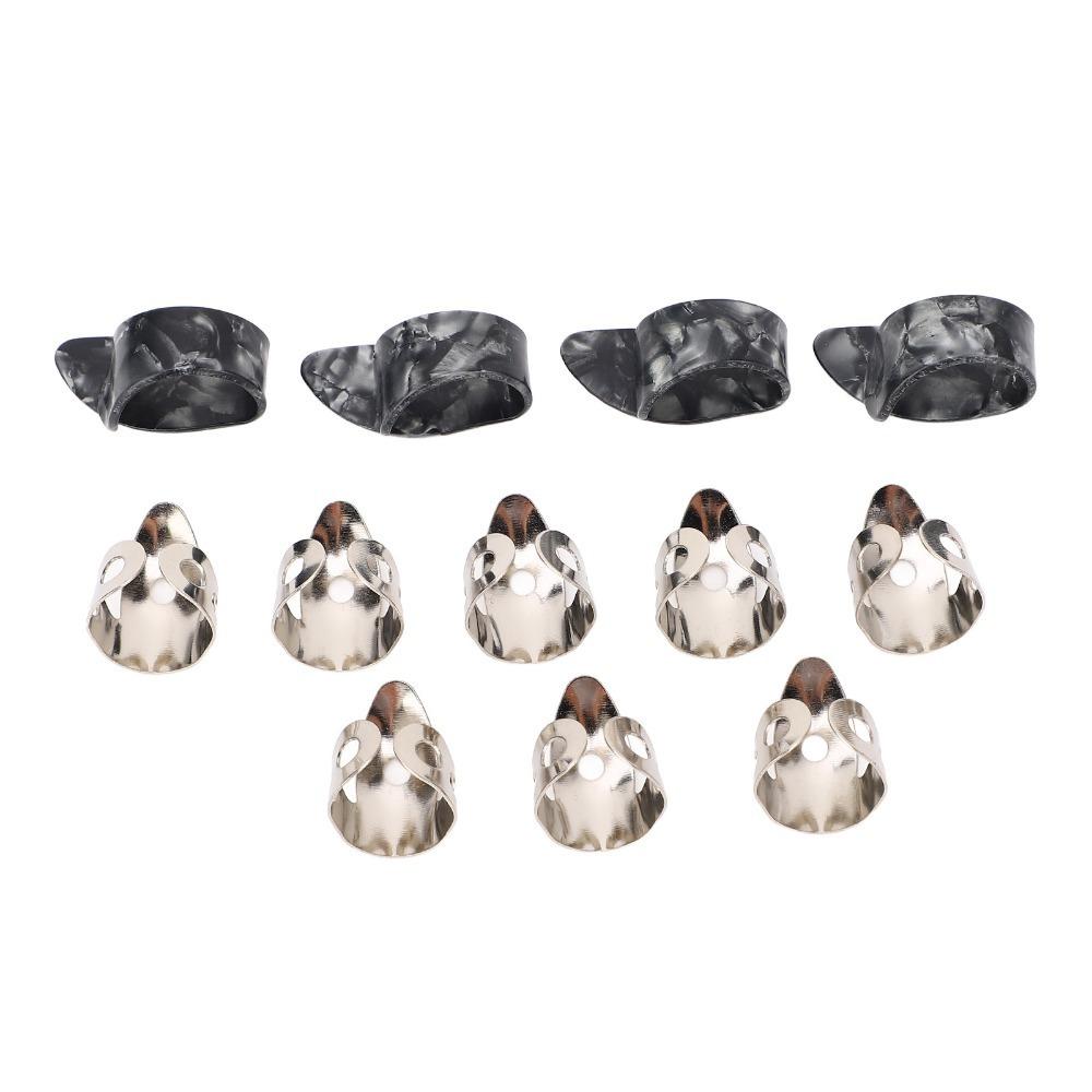 12PCS Metal And Celluloid Finger Picks Set Adjustable Design Silver Black Adjustable Guitar Picks Banjo Finger Picks