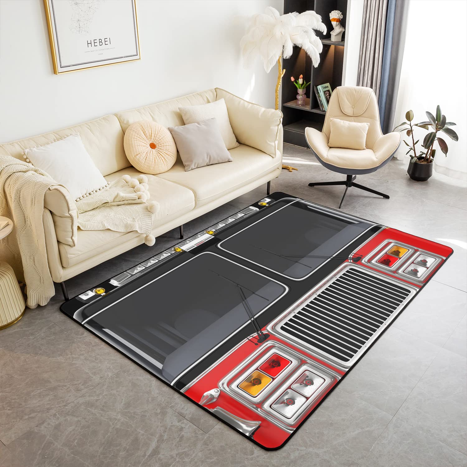 

Килимок з пожежною машиною, Килим з пожежною машиною для хлопчиків-підлітків, Мультяшний килимок для підлоги з аварійно-рятувальним транспортним засобом для вітальні, біля ліжка 140*200cm