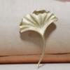 French Style Ginkgo Leaf Brooch Vintage Metal Glossy Corsage Ornament Long Leaf Pin  Women