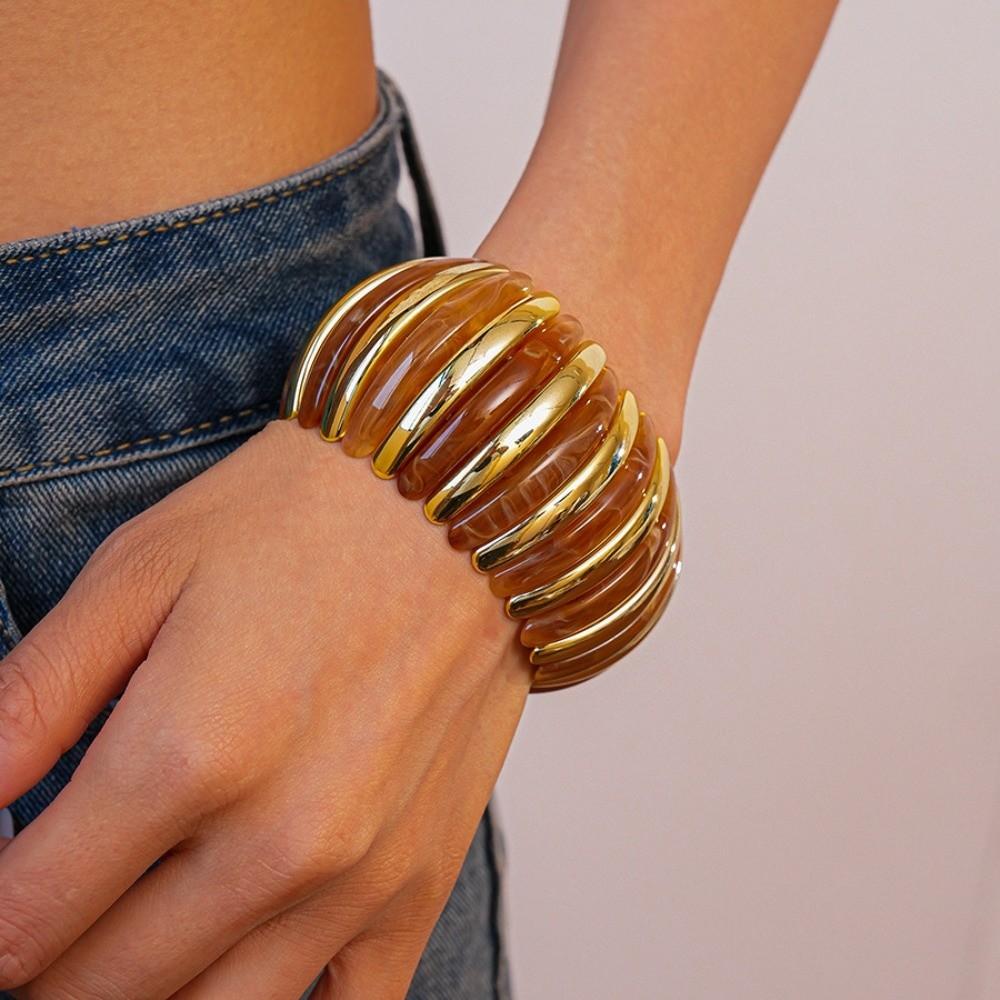 Wide Exaggerated Bracelet Elastic Rope Bead Wide Chunky Bangles Unique Retro Hand Ring Women