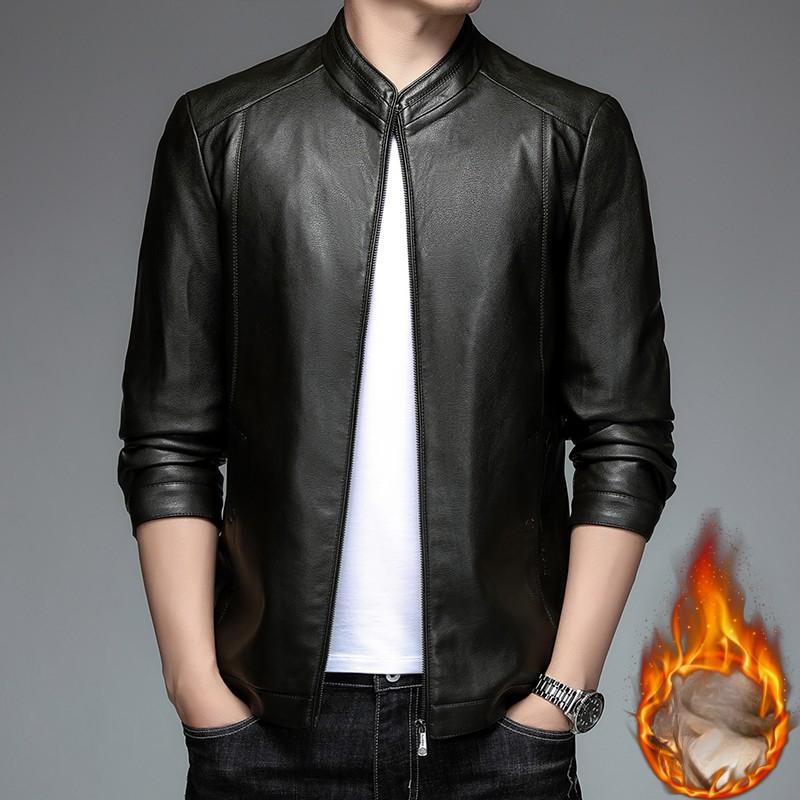 Erkek Hakiki Deri Ceketler Erkek Yaka Koyun Derisi Orta Yaşlı Erkek Sonbahar ve Kış Deri Ceketler Baba Ceketleri