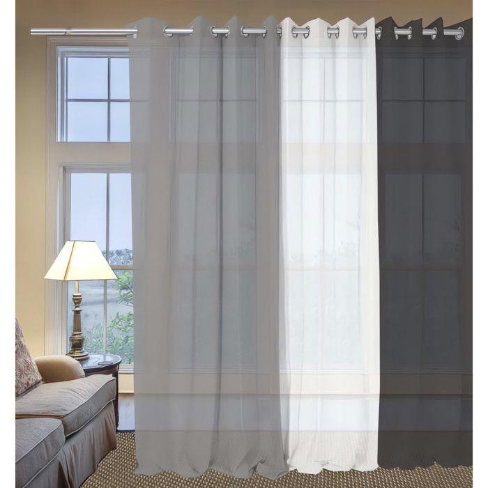 Voile à oeillets en coton 135x250 cm PANAMA gris, par Soleil d'Ocre