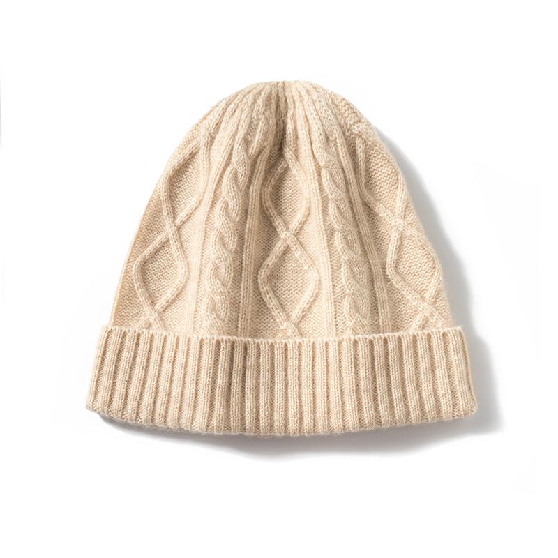 Cashmere Autumn and Winter New Women's High End Knitted Warm Solid Color Twist Ear Hat Knitted Casual Baotou Hat