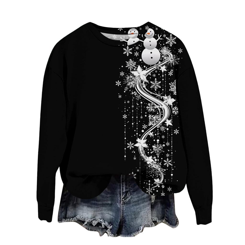 Women's Fashion Printed Long Sleeve Loose Round Neck Sweatshirt Top Fall