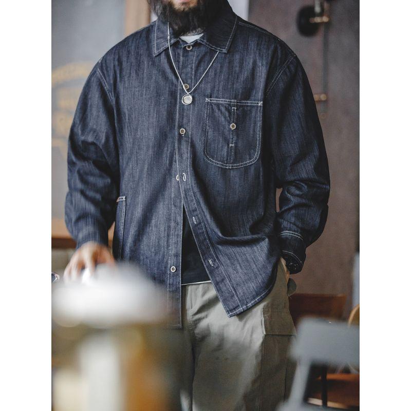 Madden Retro Denim Long Sleeves Topstitching Shirt Parka