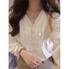 French Autumn Long Sleeved Shirt Loose Lace Top Thin Shirt for Women