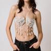 Stylish Pearls Beaded Tassels Halter Neck Bra Chain Crop Top Hollowed Out Body Jewelry Camisole Chest Chain for Festival