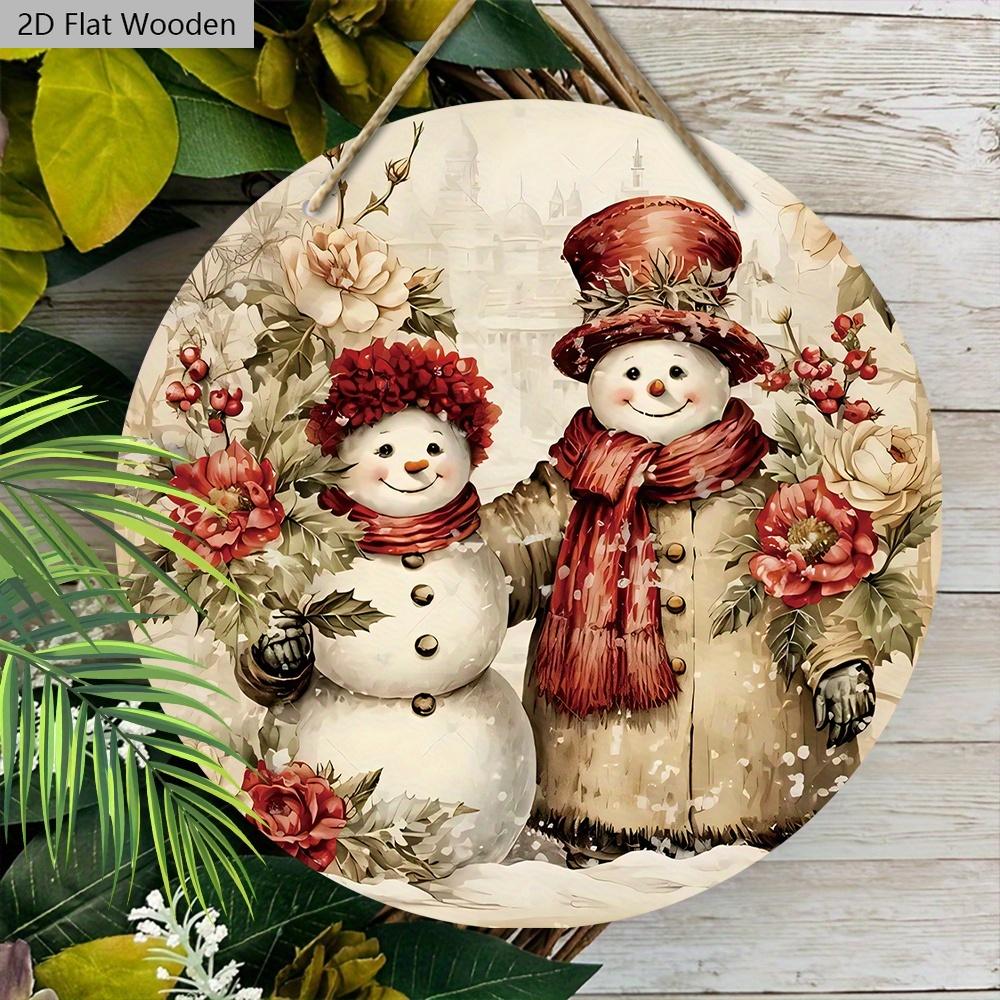 Vintage Wooden Christmas Sign with Snowman Pattern - Navidad Round Sign for Front Door, Wall, Room Hanging Decor - Ideal Memorial Gifts for Family