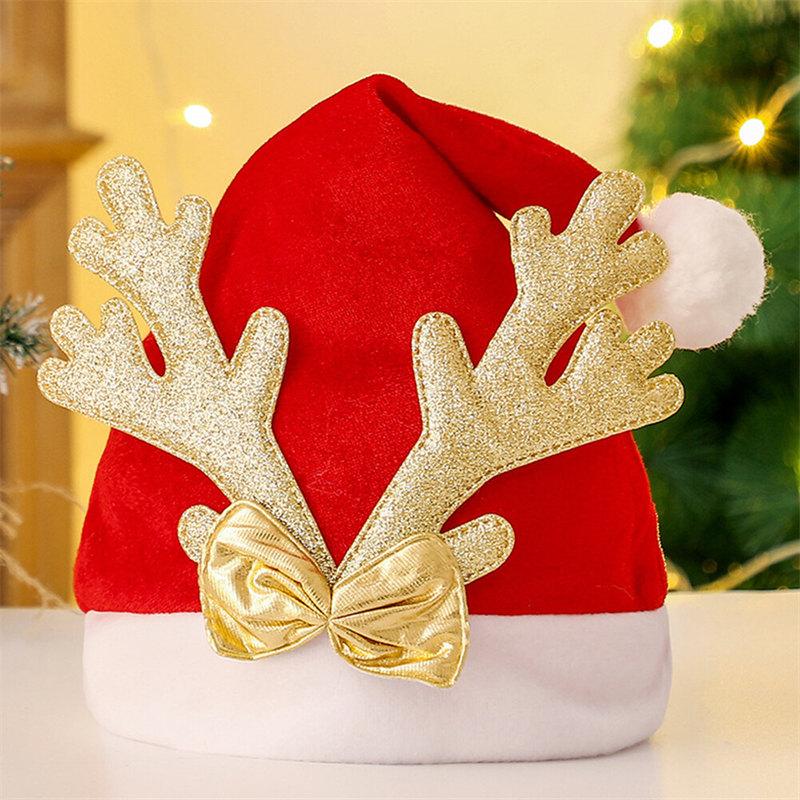 Parent-Child Christmas Hat Pompon Ball Bonnet Red Antler Santa Claus Cap Navidad Natal Noel Party Decor Plush Non-woven Bonnet