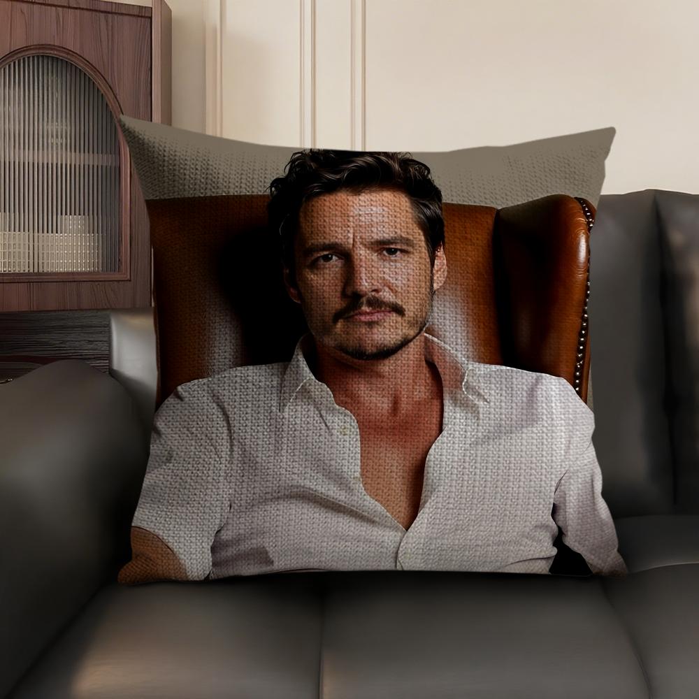 P-Pedro Pascal Daddy Cushion Cover Natural Linen Organic Fabric Double-Sided Printing Sofa Home Decor Gift Pillow Case
