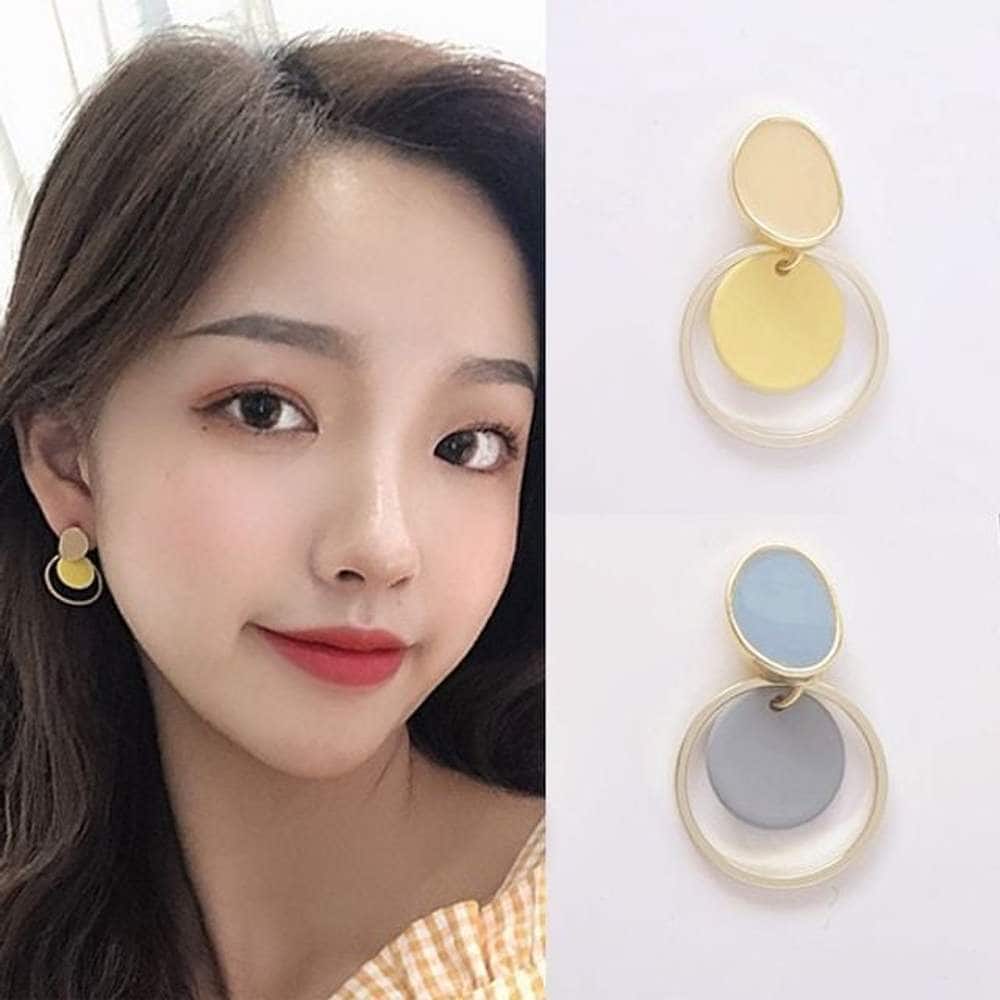 Round popular glossy gold earrings, sentimental earrings, 925 silver