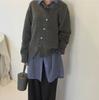 Damen Herbst Winter Pullover mit schrägen Knöpfen und unregelmäßigem Design, Strickjacke, Strickjacke