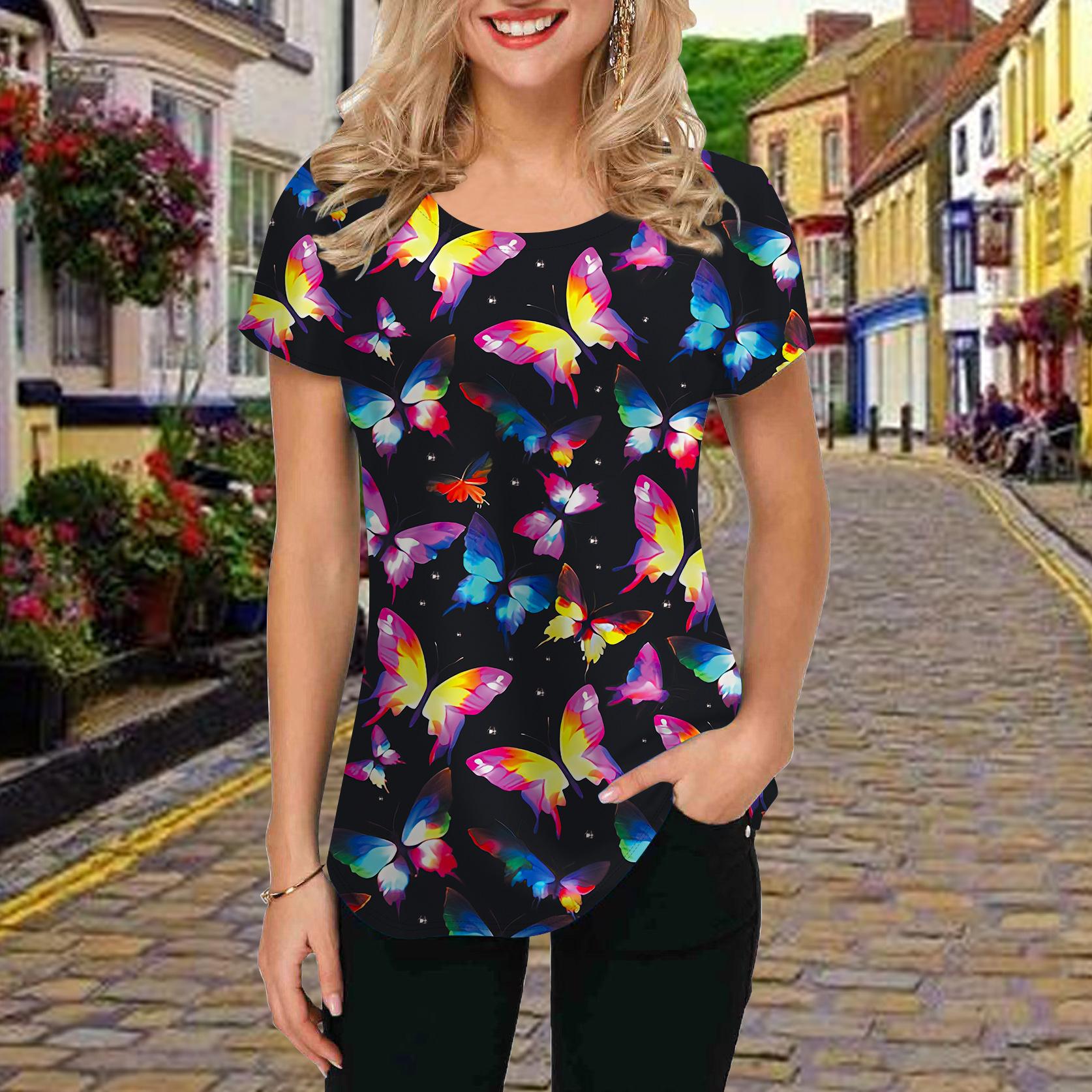 

Модная женская футболка с принтом золотой бабочки, забавная повседневная футболка с круглым вырезом и короткими рукавами, летняя женская футболка 8XL разноцветный