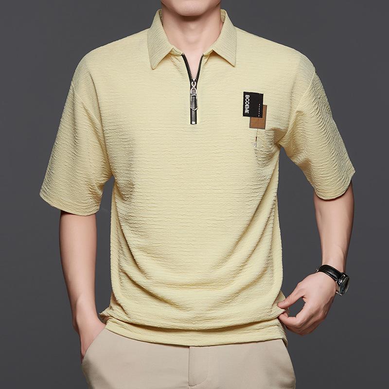 Polo Shirt Breathable Semi-Zipper Short-Sleeved T-Shirt Men'S Loose Large Size Pullover Lapel Bottoming Shirt