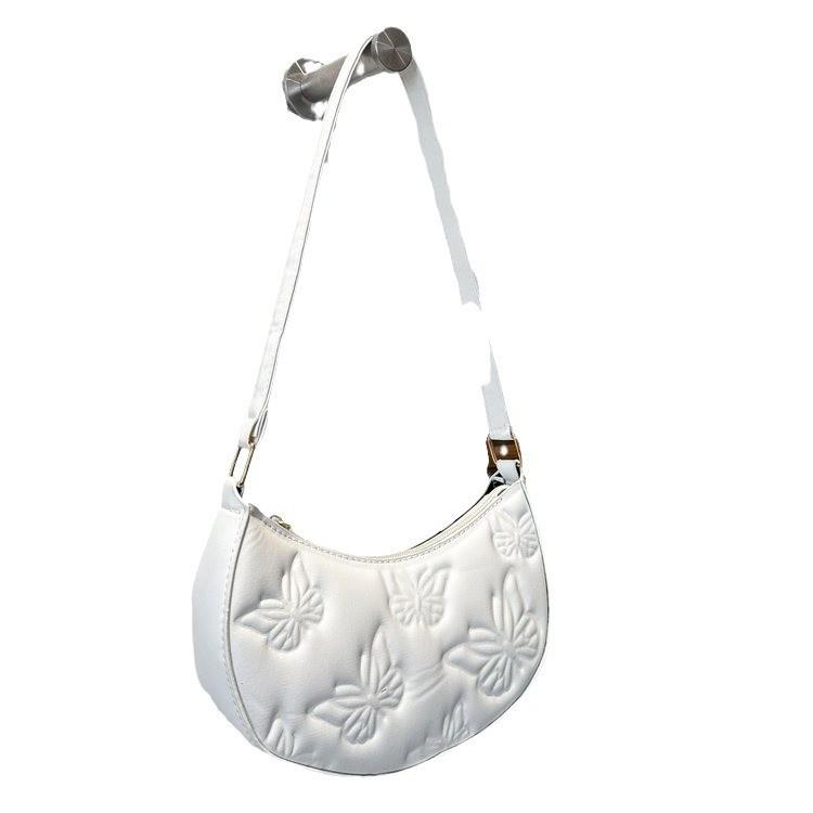 Chic Simple Fashion Pu Material Heart Embroidered Single Shoulder Bag For Women