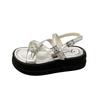 Popular Internet celebrity retro silver platform word cross sandals women 2025 new high sense heightened Roman sandals