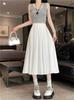 Chic Summer Pleated A-Line Skirt - Plus Size, Age-Reducing, Solid Color, Mid-Length