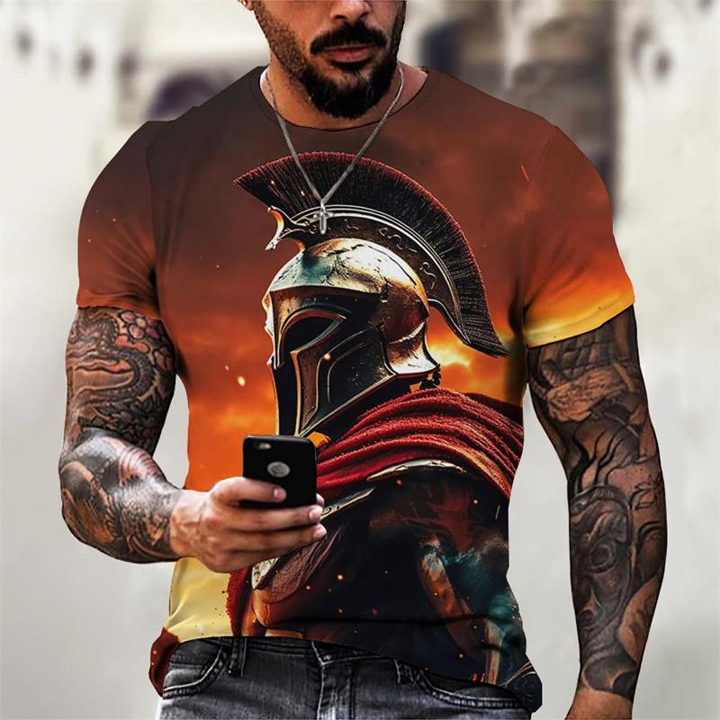 Sparta Armored Knight Pattern T Shirt For Men Retro 3D Printed Tee Summer Casual Short Sleeve Round Neck Tops Oversized T-Shirts