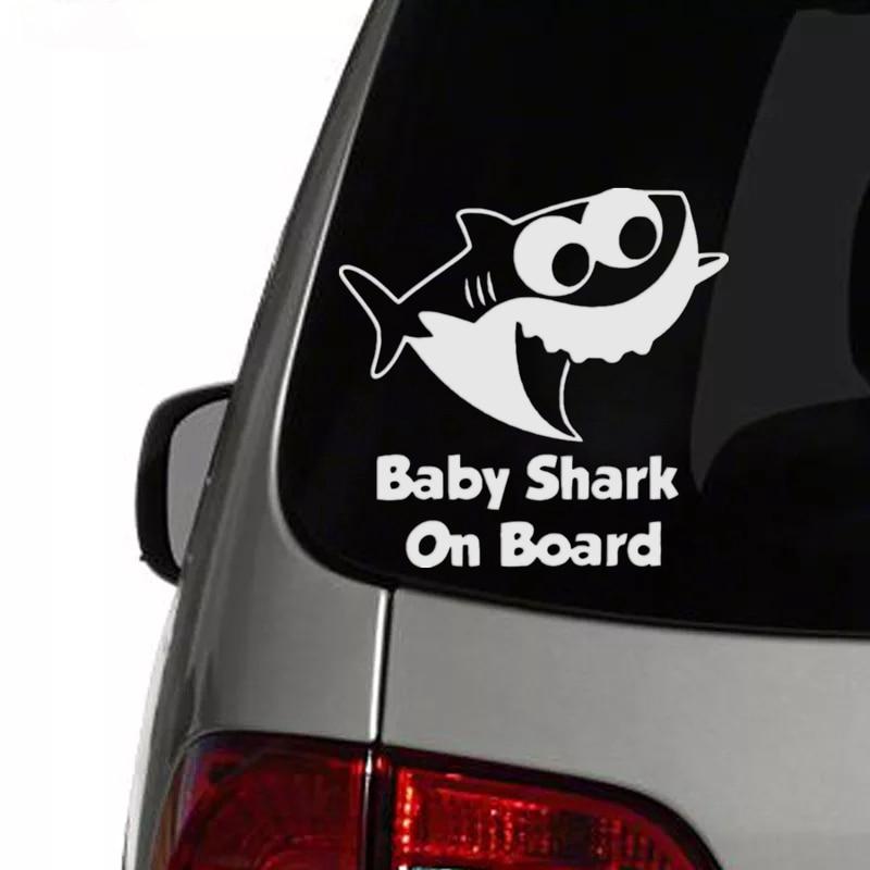 Baby Shark On Board  8-3/4\" X 3-3/4\"  Die Cut Decal Bumper Sticker For Windows Cars Trucks Laptops