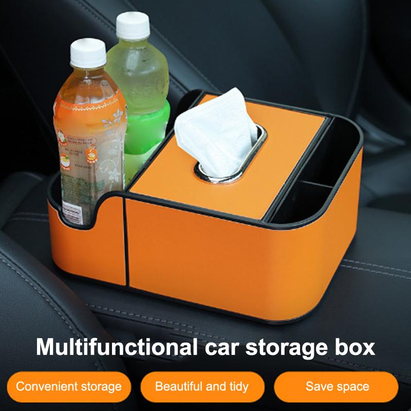1PC Universal Car Armrest Organizer With 2 Cup Holders & Tissue Box - Back Seat Storage Box For SUV/Sedan Interior Accessories