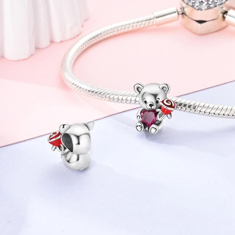 Fit Original Bracelet Copper Charms Cat Dog Animal Heart-Shaped Zirconia Beads For Women Jewelry Diy Making Gifts