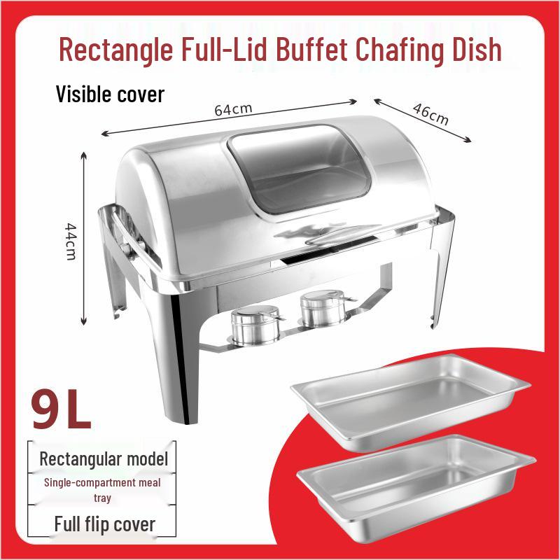 Gold-Plated Stainless Steel Chafing Dish with Glass Lid