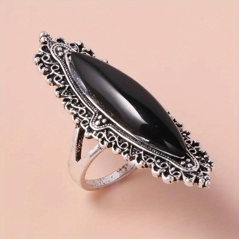 

1 шт. Модное ретро кольцо из синтетической бирюзы в стиле легкой роскоши, подходит для винтажных властных украшений 9 серебряный