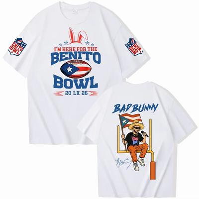 Bad Bunny Im Here for The Benito Bowl LX Tshirt Man Woman Harajuku Short Sleeve Oneck Casual Shirt Gift Y2k