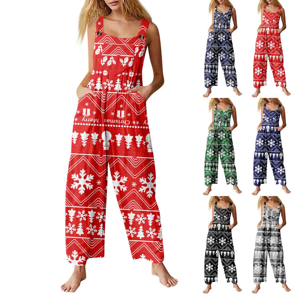 Women's Jumpsuit Halloween Print Casual Loose Vintage Shoulder Strap Cotton Linen