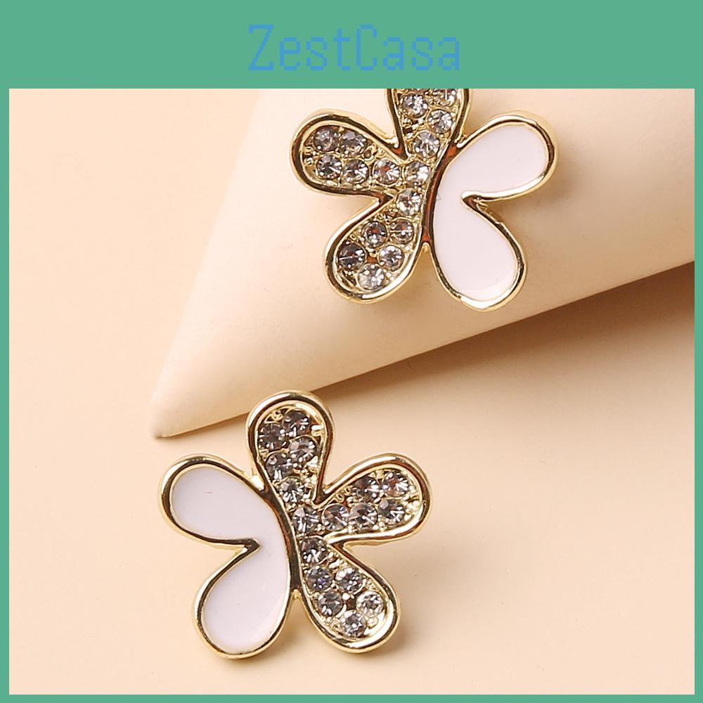 Gift Jewelry For Women Summer Floral Metal Earrings With Sparkling Detail