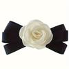 Elegant Floral Hair Claw Clip with White Camellia Flower and Black Bow - Plastic, Large Size, Birthday Festival Accessory
