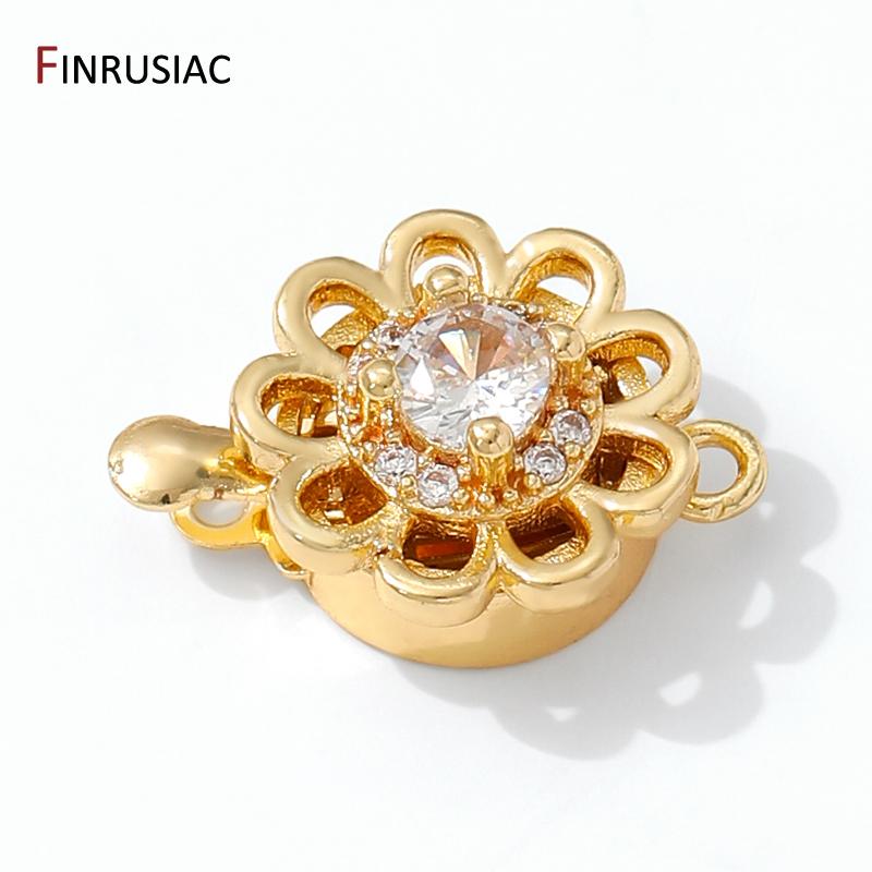 14K Gold Plated Brass Flower Insert Clasps Fasteners,Inlaid Zircon Layered Clasps Connectors For DIY Jewelry Making Supplies