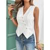 Moda Camisa de Encaje sin Mangas con Cuello en V Chaleco Cardigan Ajustado Color Sólido Gancho Flor Hueca Encaje Dulce Top Elegante Blanco Irregular Casual Ropa Sencilla