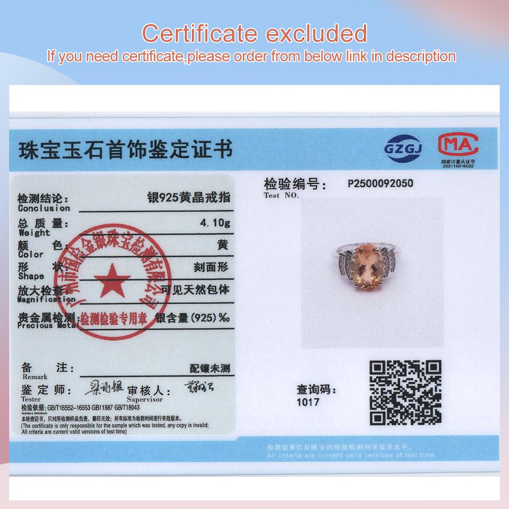 Bague Élégante en Argent Sterling 925 Citrine Naturelle 6.05ct Ovale 10x14mm Véritable Pierre Précieuse Bijou Fin Bague Solitaire pour Cadeau de Saint-Valentin pour Femme